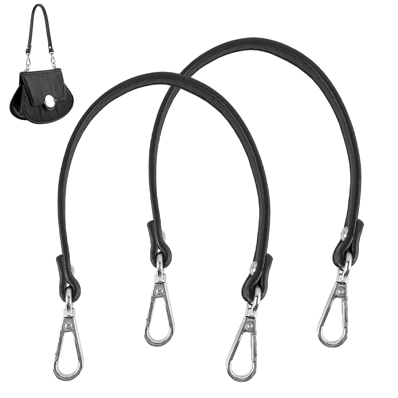 ANNASAMDO 2er Set Damen Schultergurt Schwarz 38cm Taschengurt Ersatz Universeller Trageriemen für Handtaschen & Umhängetaschen Mit Silber Karabinerhaken