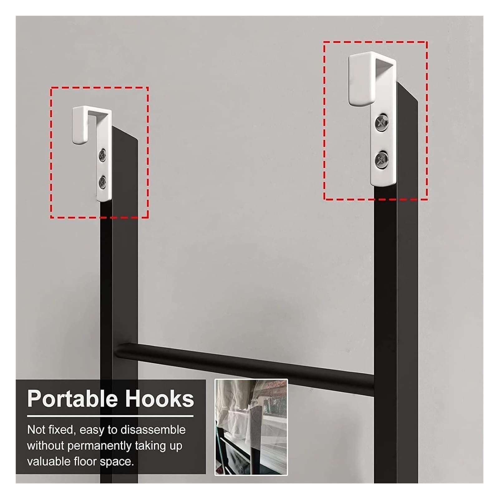 Etagenleiter, Etagenbettleiter zum Einhängen, Metall-Etagenbetten Leiter for Wohnungen Schlafsaal Hubbett Wohnmobil Wohnwagen Haken-auf Loft Leiter Schwarz/Weiß(White)