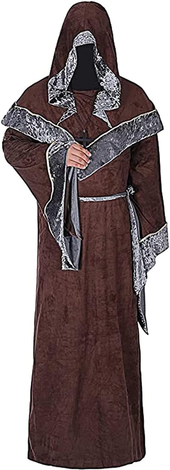 Herren Halloween-Kostüm, Zauberer-Robe, Mittelalter-Vintage-Renaissance-Umhang, Umhang mit Kapuze
