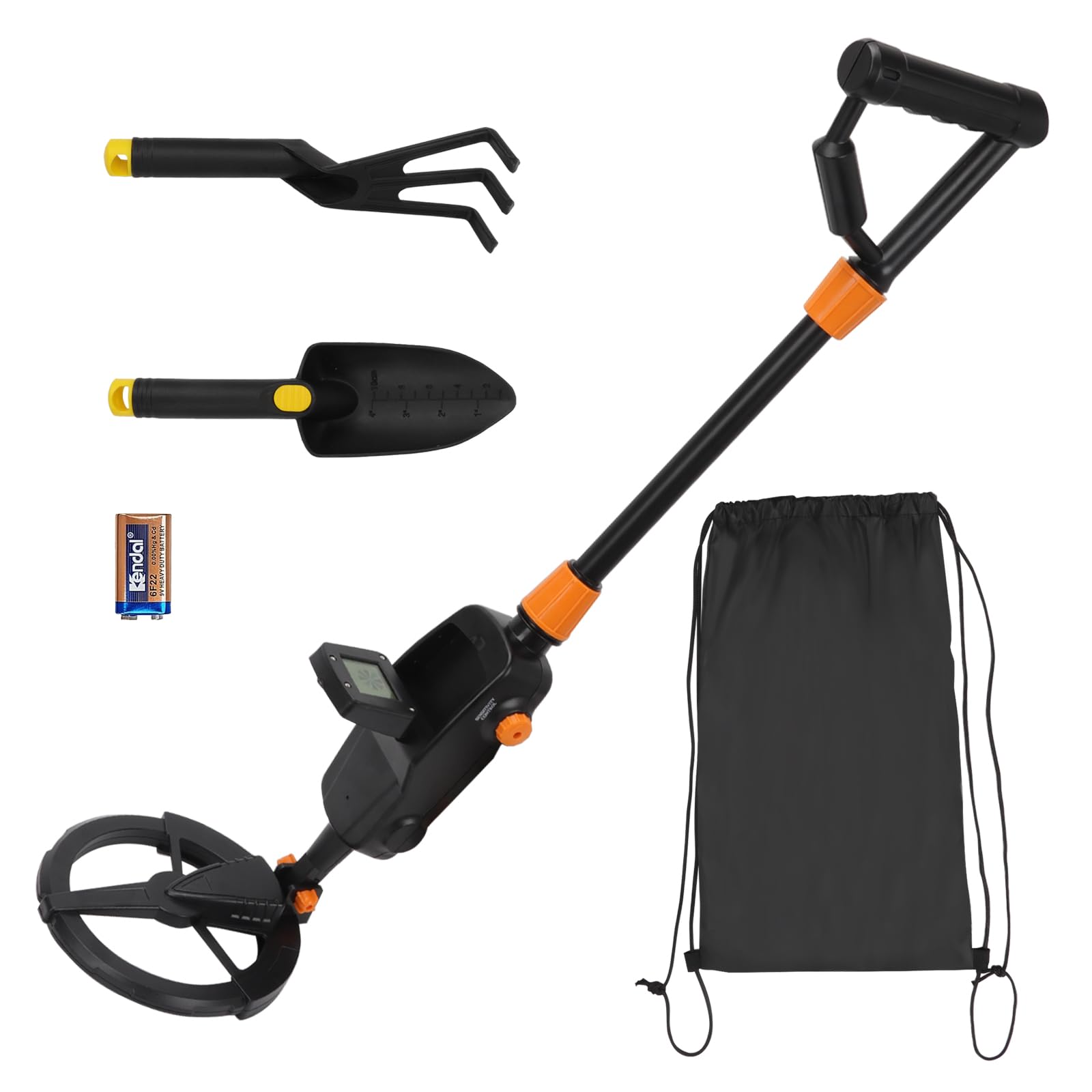 Detector de metales para exteriores, detector de metal para jardín, incluye pala de plástico, funda de transporte, pantalla LED, bobina de búsqueda impermeable para exploración al aire libre (1)