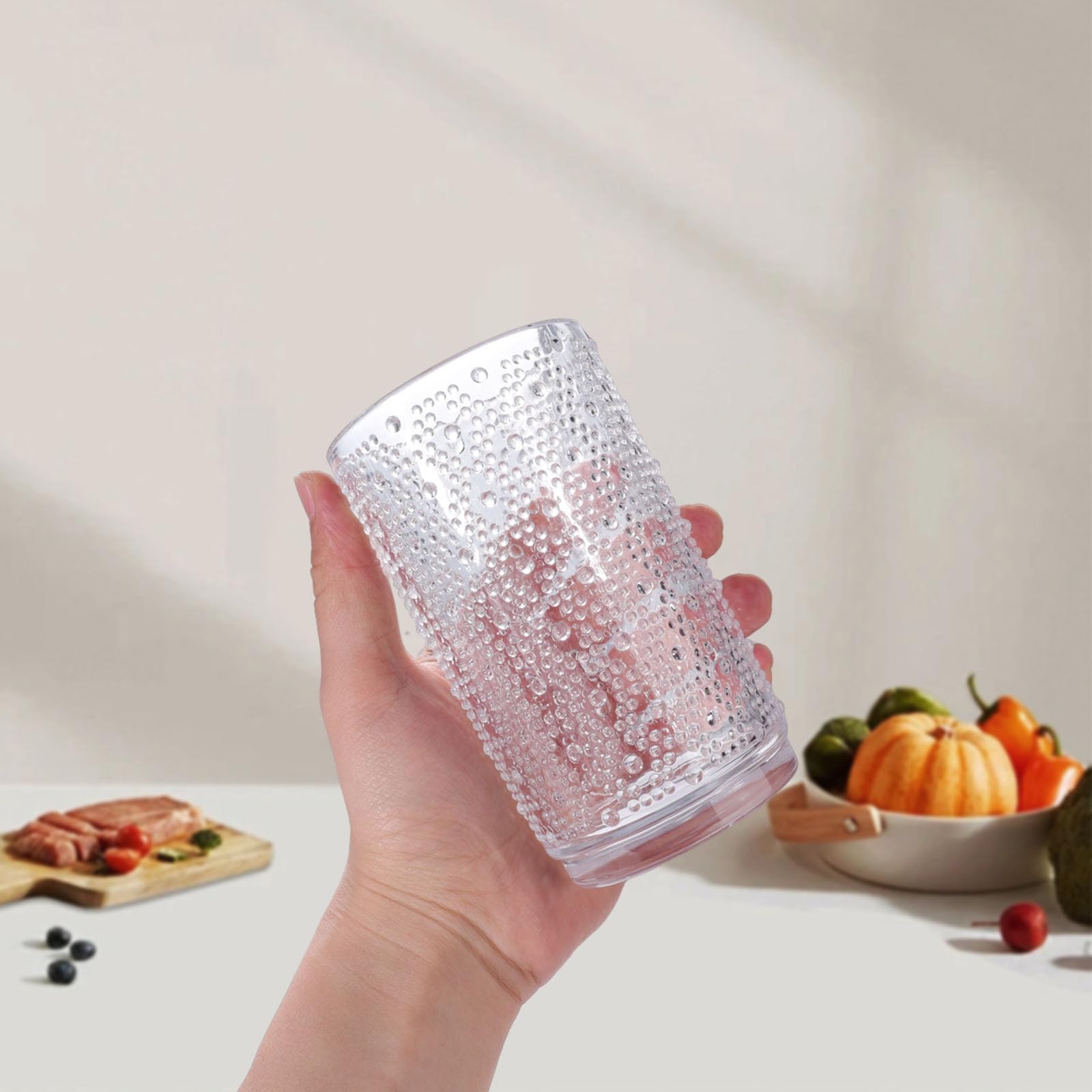 Juego de 6 vasos para beber Hobnail, transparentes de 14 onzas, vasos de vidrio vintage, con textura antigua para cerveza, agua, jugo, cóctel, café helado, regalo