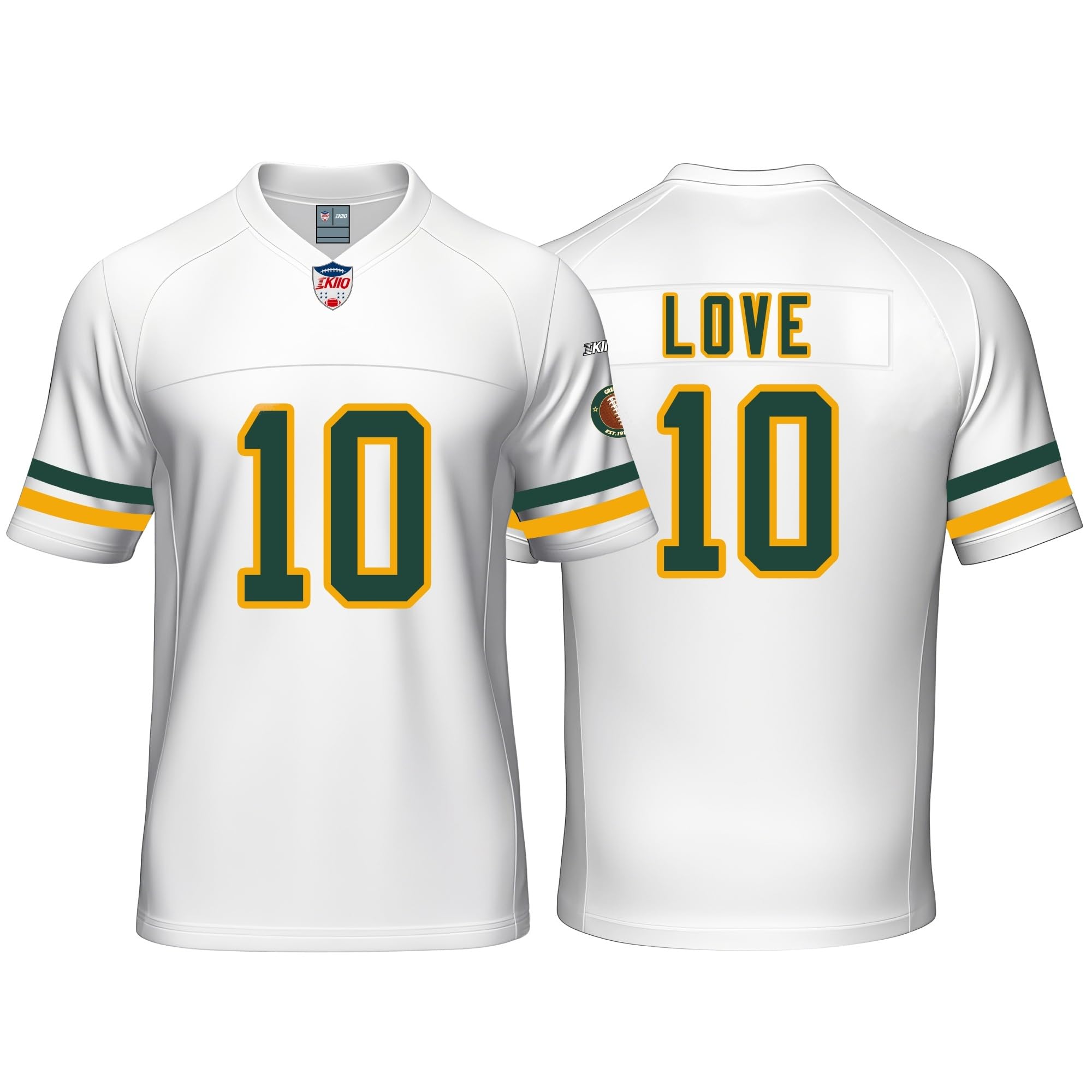 Custom Mens/Youth Football Stitched T-Shirt for Sports Fan Green/White No Brand/Logos