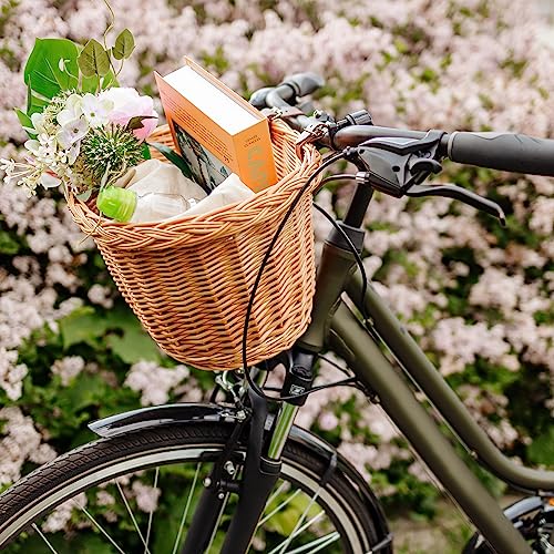 Creative Home Weide Fahrradkorb Universal | 36 x 29 x 23 cm (+/-2 cm) Leicht | Natürlich Braun Weide Fahrrad Korb | Weidenkorb mit Lederbänden | Montierbarer Fahrradkorb für Lenker | Fahrradzubehör