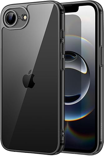 JETech - Funda para iPhone 16e 6.1 pulgadas 2025, cubierta a prueba de golpes sin amarillamiento, parte trasera transparente antiarañazos (negro)