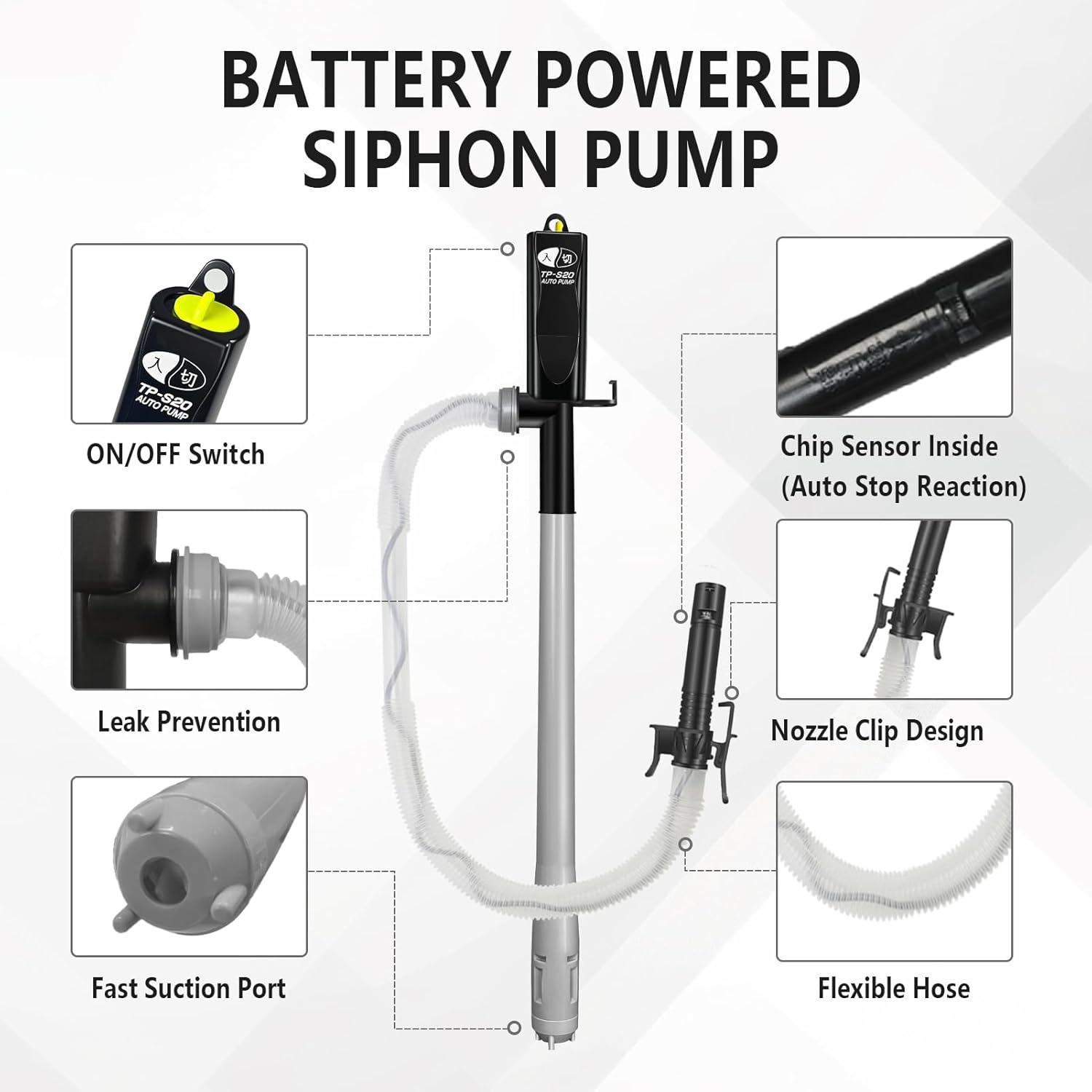 Kerosene Heater Siphon Pump, Battery Operated Siphon Pump, 2.4 Gal Per Minute Flow, Auto Stop Sensor & Fixable Nozzle, Gas Siphon Pump for Kerosene Gasoline Gas Diesel Light Oil