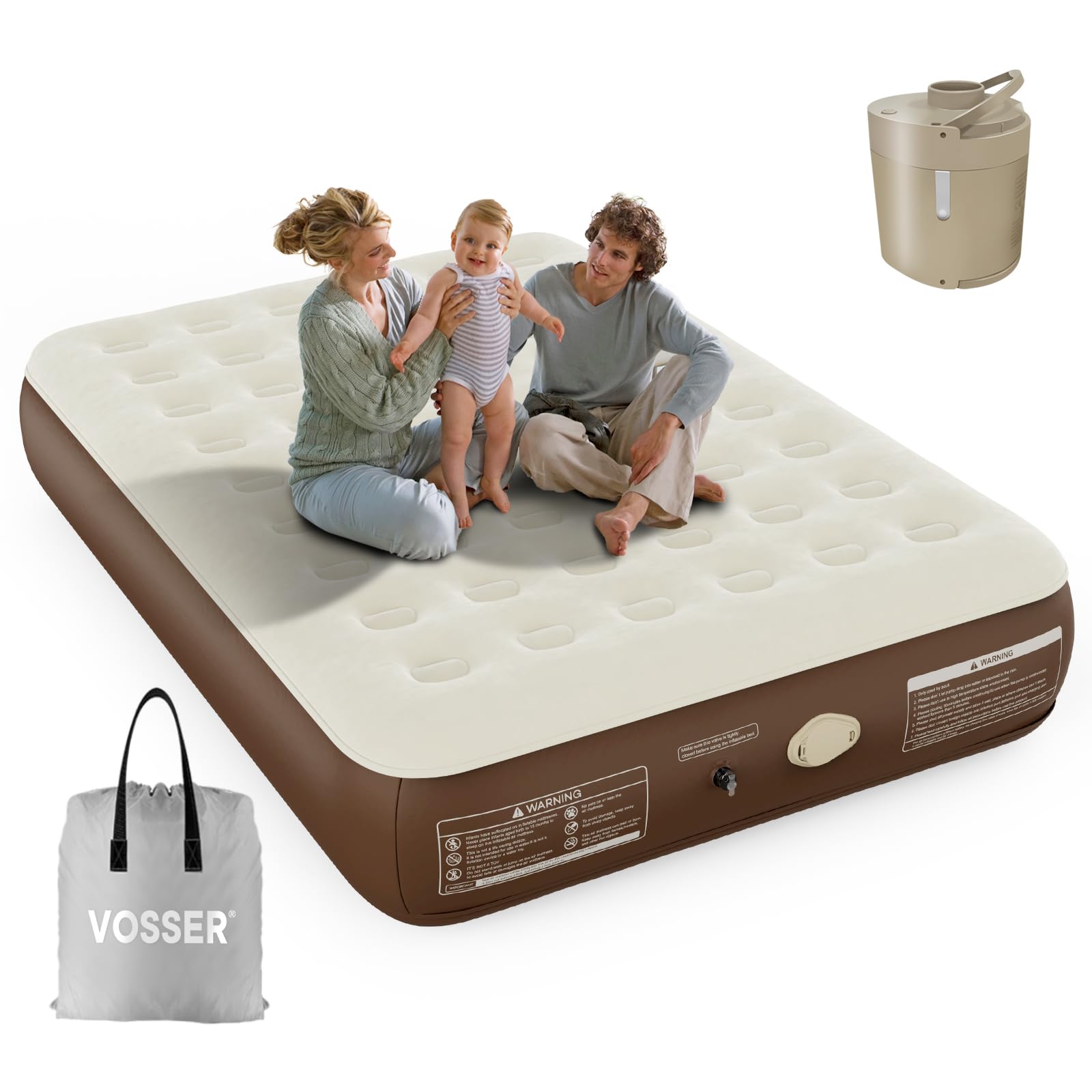 Queen Air Mattress with Built-in Pump,13''Self Blow Up Mattress with Cordless Removable Lithium Battery Pump, Inflatable Mattress with Storage Bag,Foldable Rest Airbed for Home, Camping & Guests