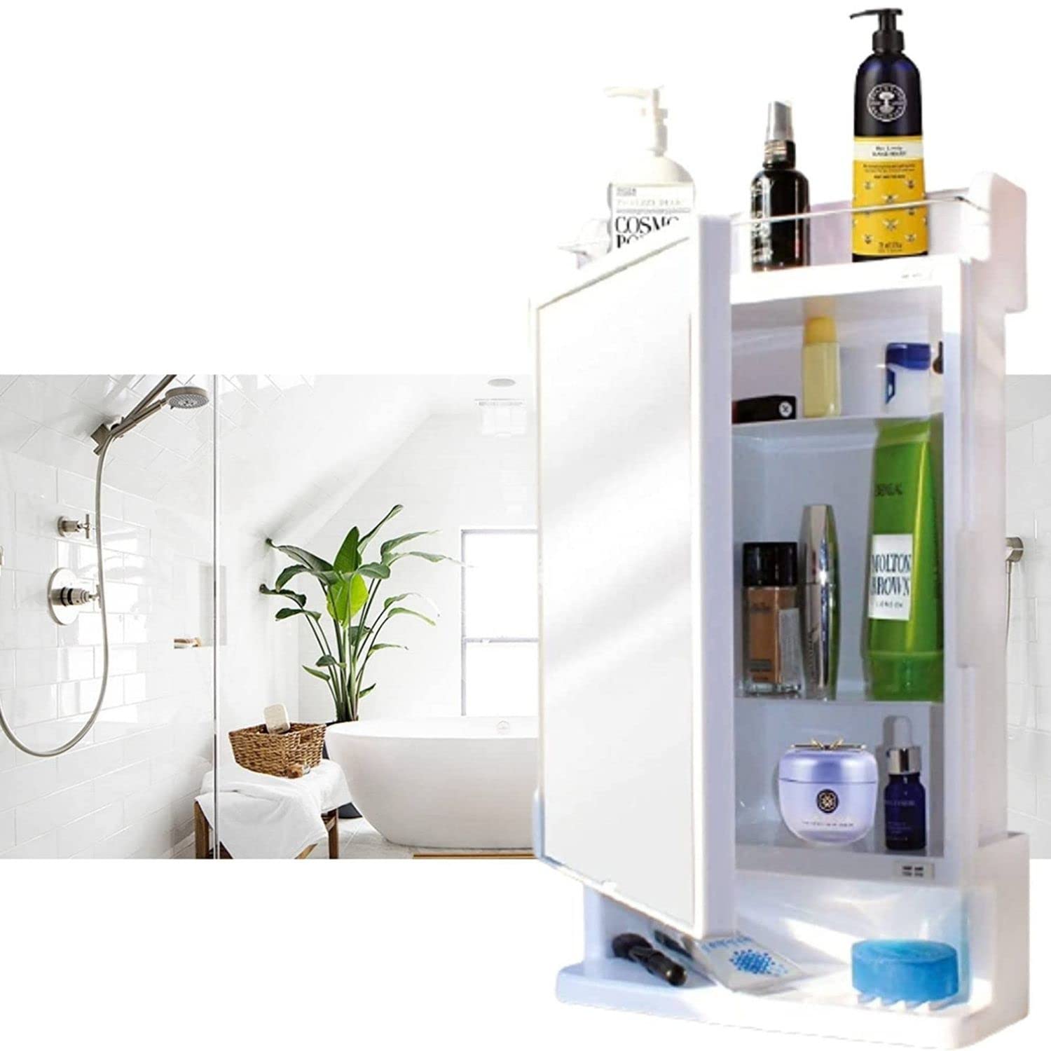 M MORRIS (Device) Plastic White Bathroom Mirror Cabinet Rich Look Mirror Shelves Organizer Shelf Mirror Wall Mounted Hanging Bathroom Mirror Cabinet for Wash Basin(White) (B0B9HZ4FMJ) Amazon Price History, Amazon Price Tracker