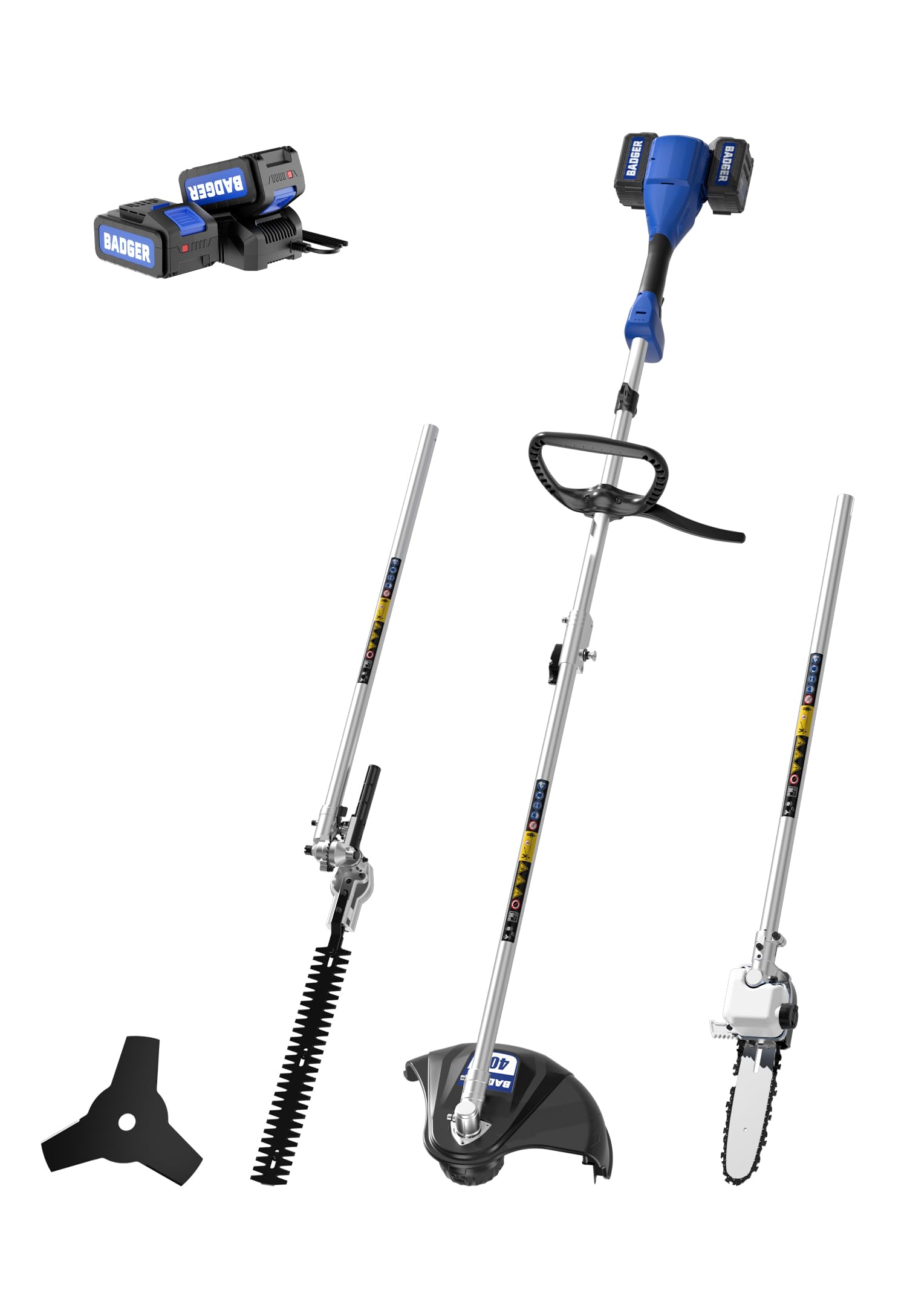 40V Cordless Weed Wacker, String Trimmer/Edger, Pole Saw, Hedge Trimmer and Brush Cutter Blade, Attachment Capable 4-in-1 Multi-Tool Kit with 2 * 20V 4Ah Battery and 1*Charger