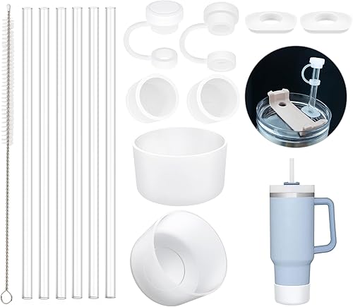 Airboat - Juego de tapones de silicona a prueba de derrames y funda protectora para vaso Stanley H1.0 de 40 onzas y 30 onzas, popotes transparentes Airboat - Juego de tapones de silicona a prueba de derrames y funda protectora para vaso Stanley H1.0 de 40 onzas y 30 onzas, popotes transparentes