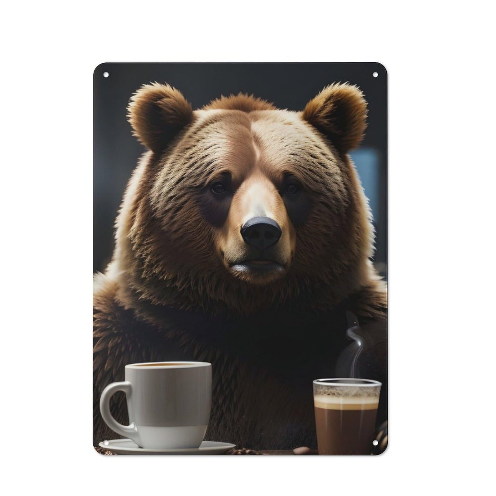 Junmoney Funny Drinking Coffee Bear Tin Wall Plaque 40X30cm With For Workshop Wall, Suited To Makers And Diy Enthusiasts