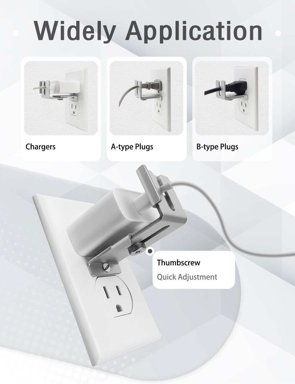 Charger Lock to Outlet, ILIVABLE Adjustable Metal Outlet Lock, Firmly Secures Power Plug from Unplugging (Silver, 2 Pack)