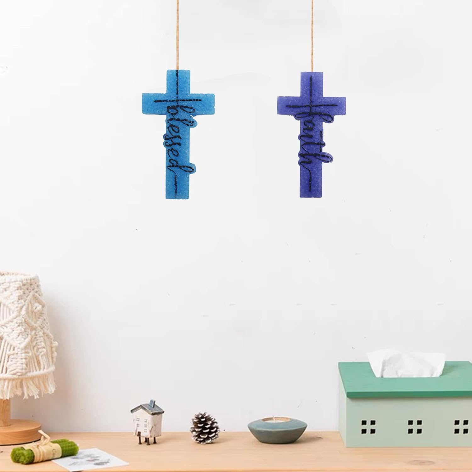 2Pcs Cross Freshie Molds, Blessed and Faith Cross Pendant Car Freshie Molds, Large Oven Safe Silicone Molds for Freshies, Freshies Supplies Molds for Baking Aroma Beads, Resin, DIY Gifts, Home Decor