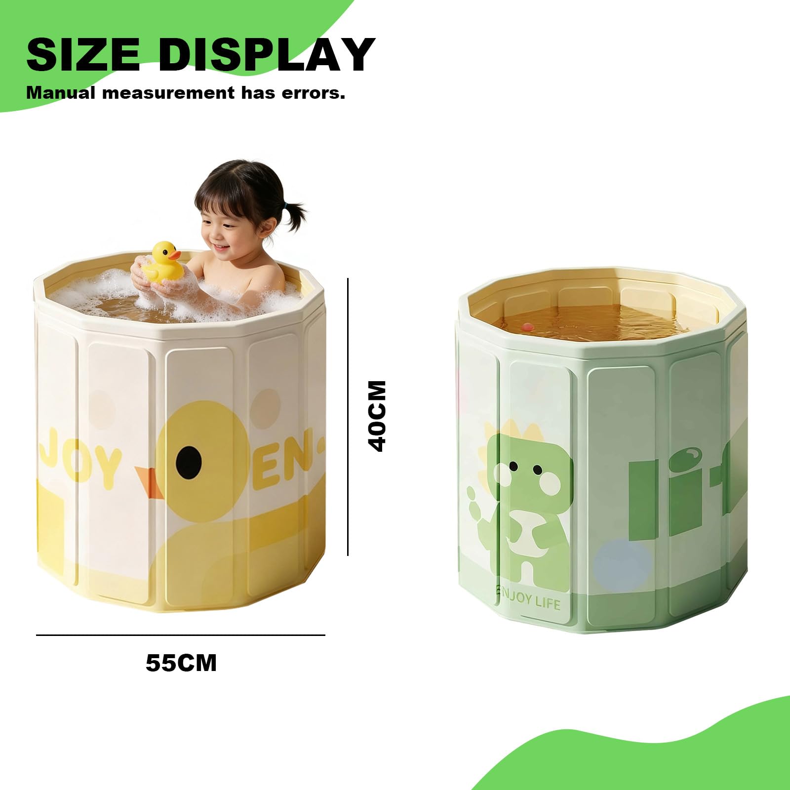 Baignoire Pliable Bébé 0-5 Ans avec Bouchon de Vidange Vert