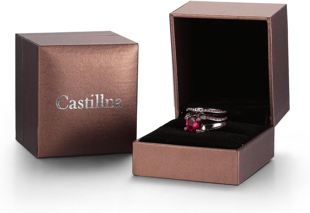 Castillna Black Rhodium Plated 925 Sterling Silver Created Pink Sapphire Engagement Wedding Ring Set