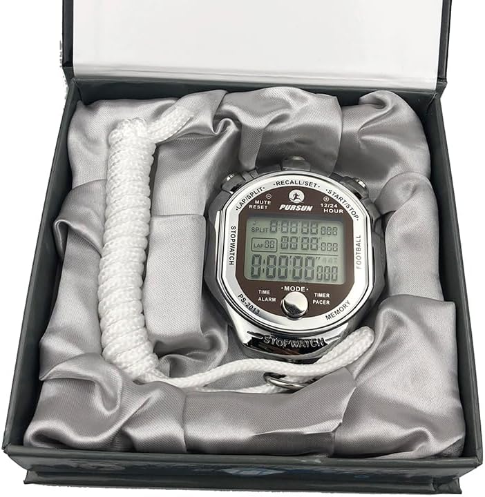 Stopwatch Timer, Metal Stop Watch 100 Lap Memory Digital Stopwatch, Water Resistant Stopwatch for Sports, Competitions (Silver)