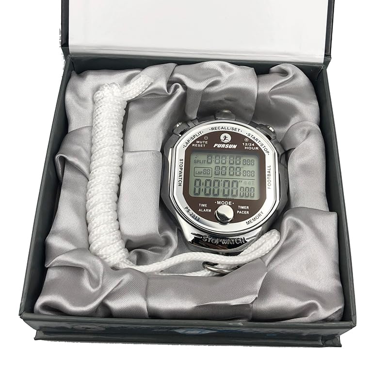 Cronometro Timer, cronometro in metallo, 100 giri di memoria, cronometro digitale, resistente all'acqua, cronometro per sport, competizioni (argento)
