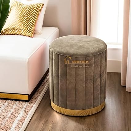 JUMBO CRAFTS Ottoman Stool For Living Room Sitting Pouffes Upholstered Pouffe Puffy For Foot Rest Home Furniture Mudda Pouf Round Sitting Foot Stool For Office Room D?cor - Brown