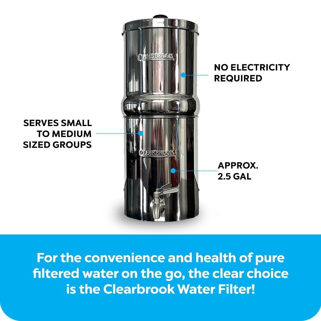 Clearbrook Water Filter 17L, Portable Gravity-Fed System, No Electricity Needed, for Travel, Camping, and Emergency Use, 2.5-Gallon Capacity