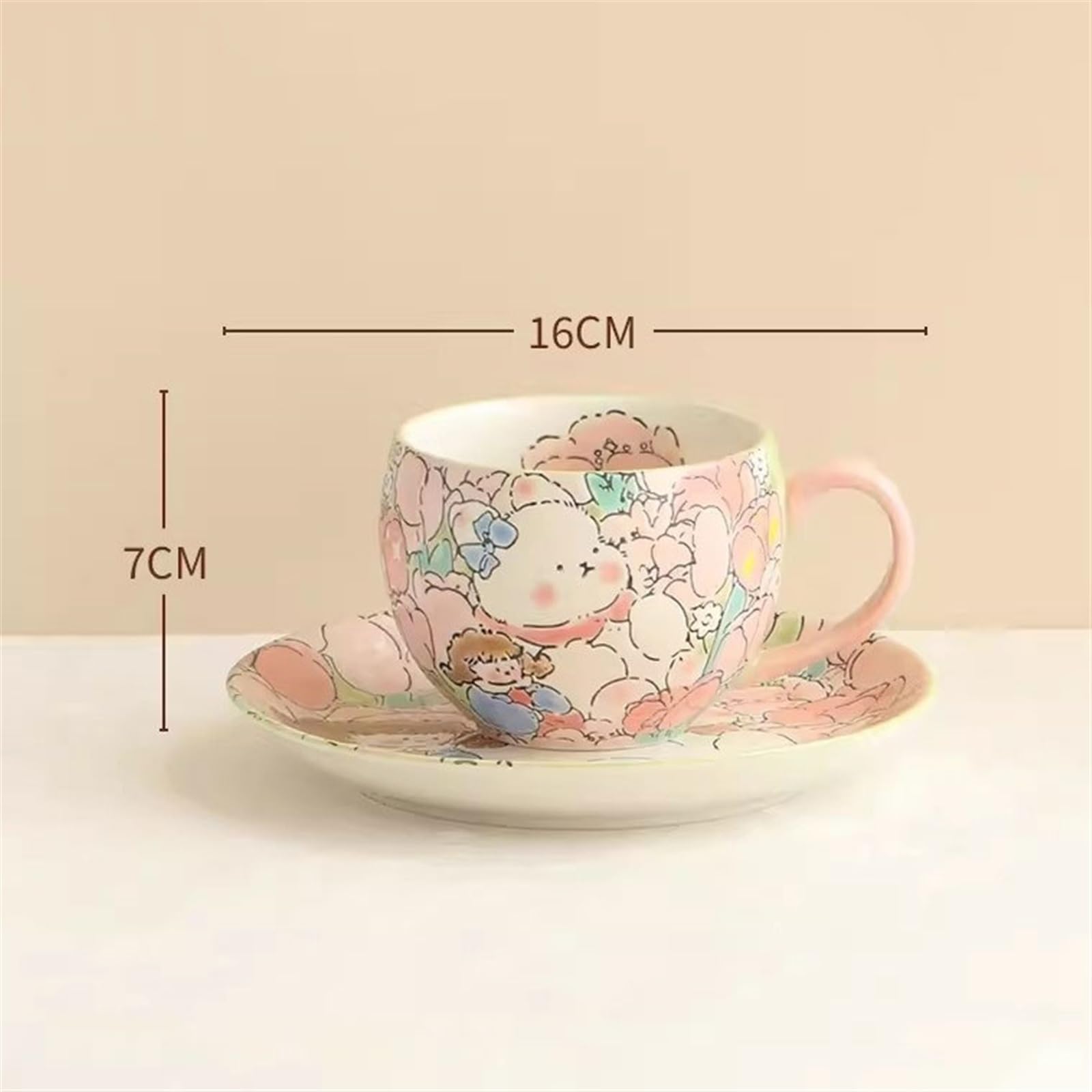 Mug Ensemble de Tasses à café et soucoupes en céramique, Tasses à thé de l'après-midi, à la Mode, légères, luxueuses, Belles et Pratiques, peintes à la Main, sous glaçure Tasse à thé(Pink)