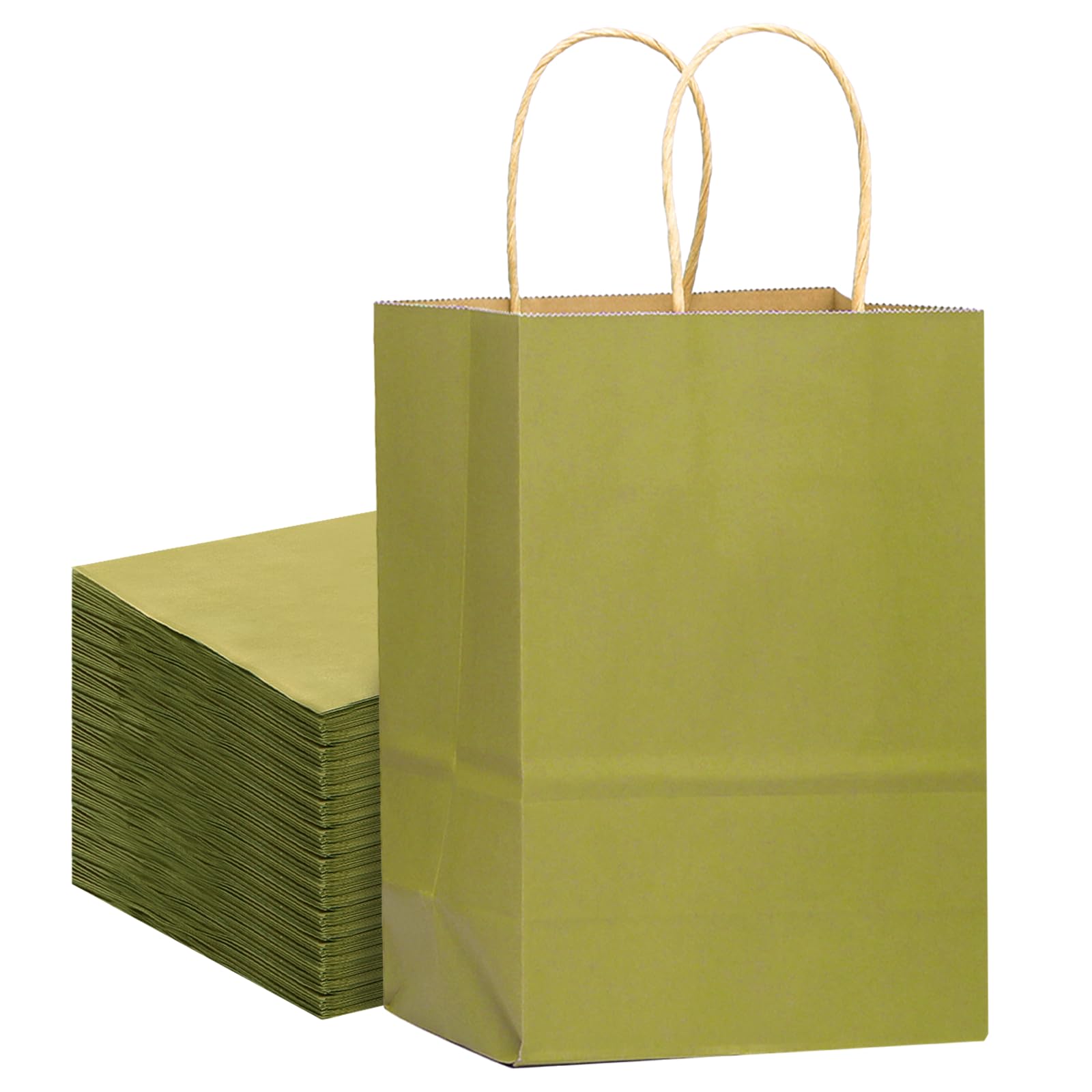 Gcardist Large 16 Pieces Forest Green Kraft Paper Bags with Handles 33 x 26 x 13 cm Gift Paper Bags Solid Colour Bags (13 x 10 x 5 Inches, Large Size)