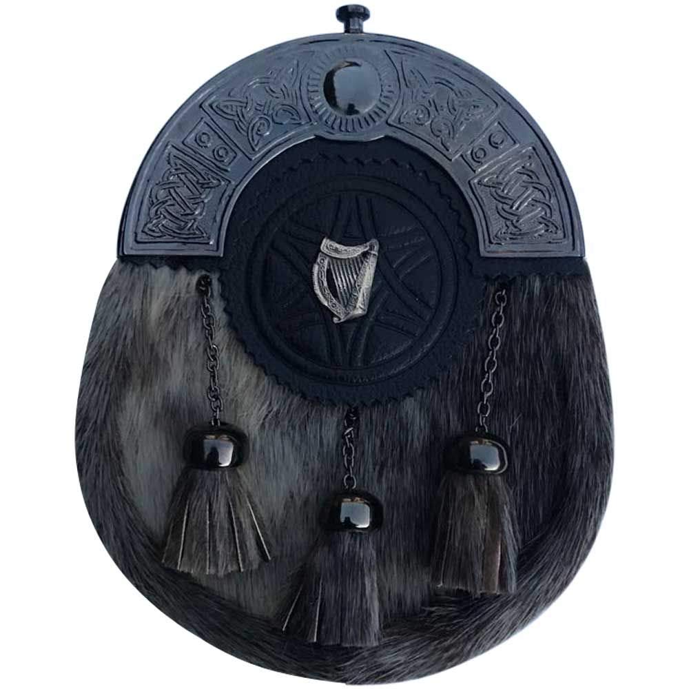 Tidoneam Unisex Beige Scottish Kilt Sporran Badge Style Irish Harp Antique Finish/ Waist Bag