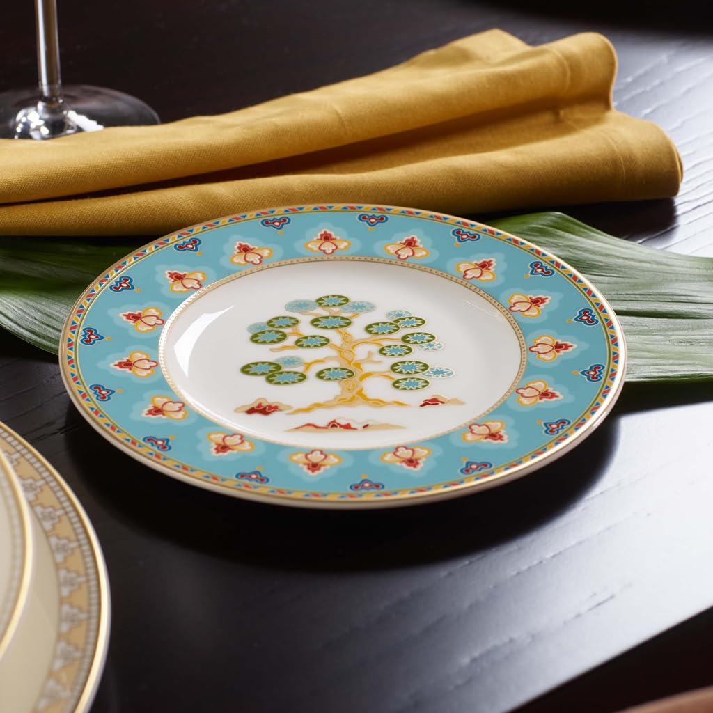 Villeroy & Boch Samarkand Aquamarin Brotteller 6er Set, 16 cm, Kleine Beilagenteller mit orientalischem Dekor, Premium Bone Porcelain, Mehrfarbig/Blau