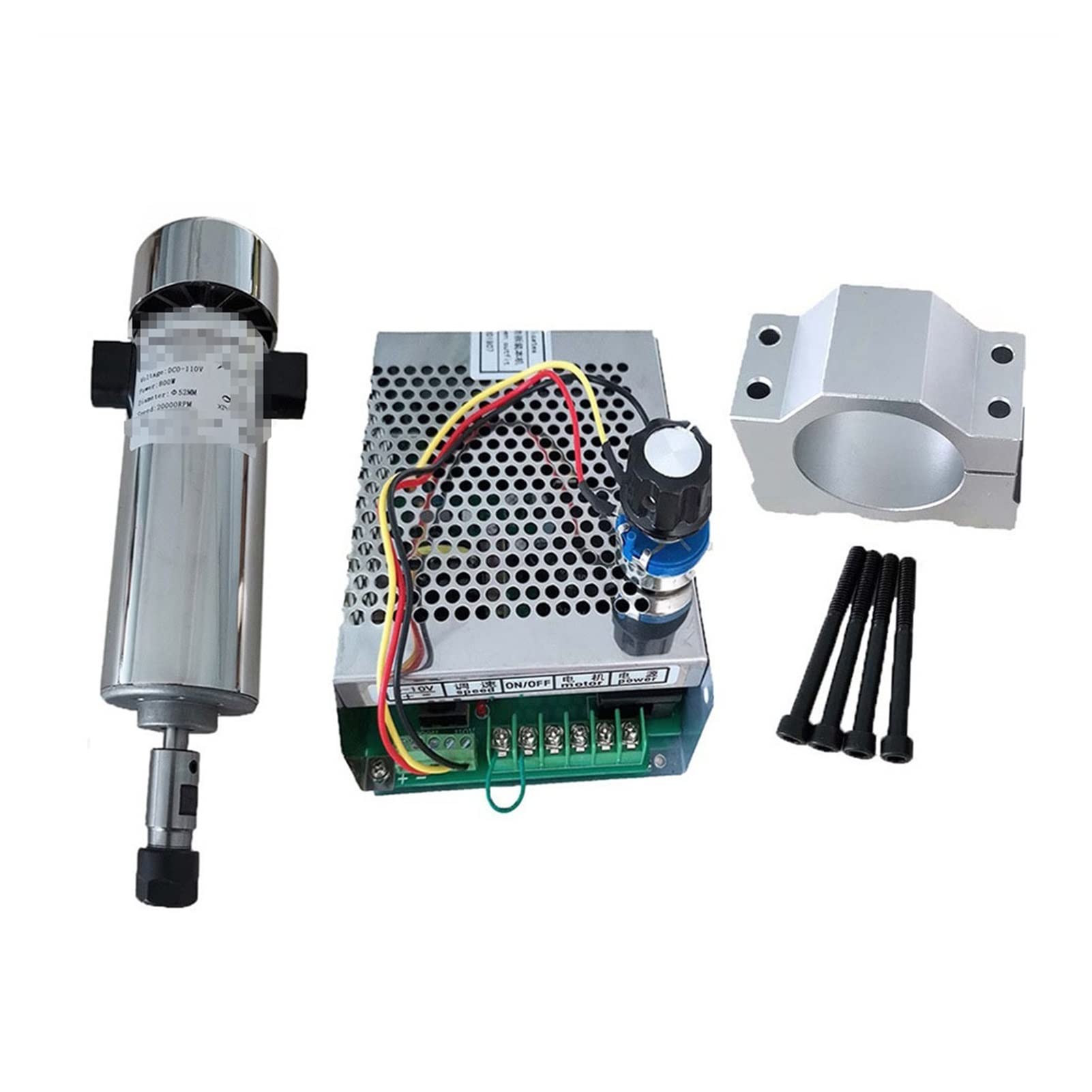 Lloopk Package 5 Spindle Motor, Air Cooled 0.8Kw Dc110v 20000Rpm Cnc Spindlemotor Kit Er11/ Chuck 800W Spindle Motor/Power Supply Speed Governor For Engraving(Package 5)