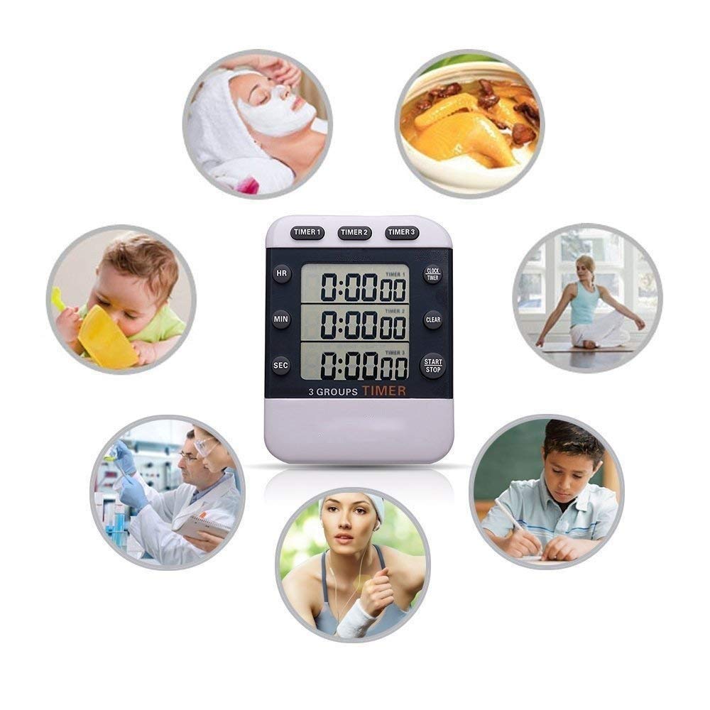 Termómetros de Horno, Reloj Temporizador Digital de Cocina, Temporizador de Bolsillo con Cuenta Regresiva simultánea de 3 Canales, Pantalla LED Grande y Alarma Sonora.