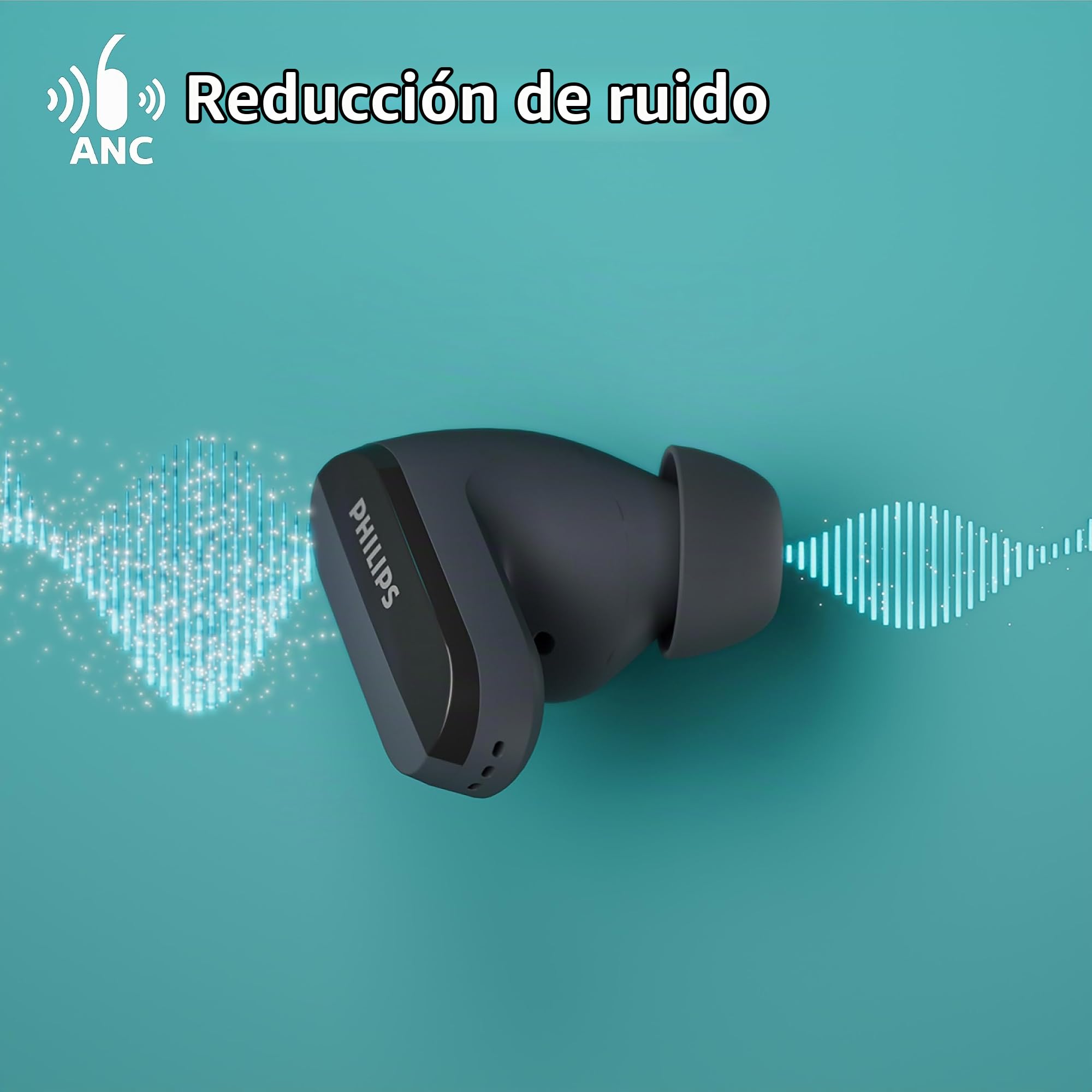 Philips TAT3508BK/00 Auriculares True Wireless Bluetooth con cancelación De Ruido y micrófono | Auriculares de Silicona con Sonido Natural | hasta 21 Horas De Reproducción | Cable USB-C | Negro