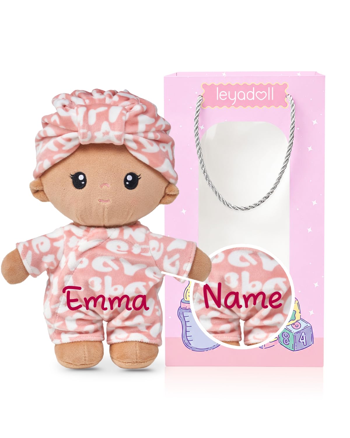 LeyaDoll Personalized Black Baby Doll 9'',Rag Doll for 1 Year Old Girl Gift