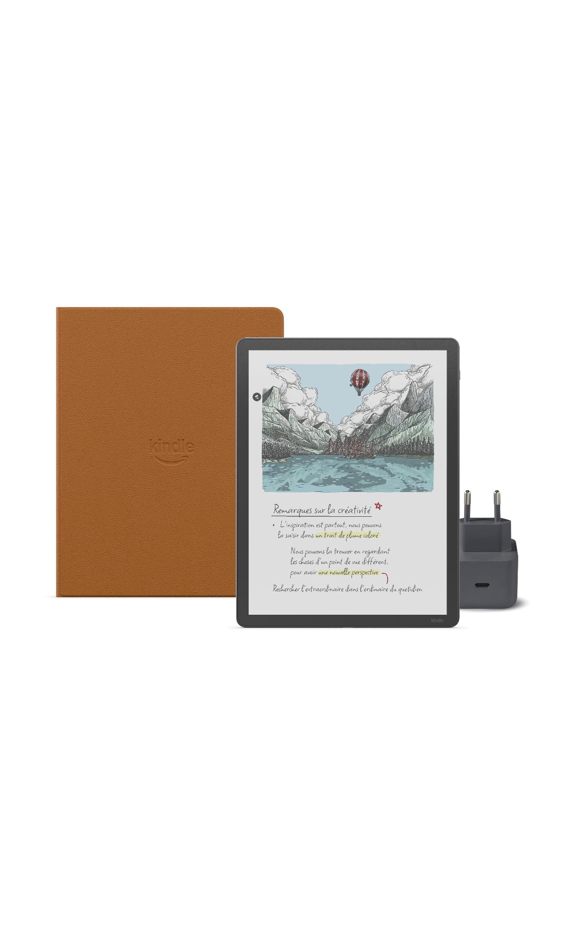 Amazon Kindle Scribe Colorsoft 64 Go (Graphite) + Stylet Premium + Étui à rabat en cuir premium (Caramel) + USB-C Chargeur