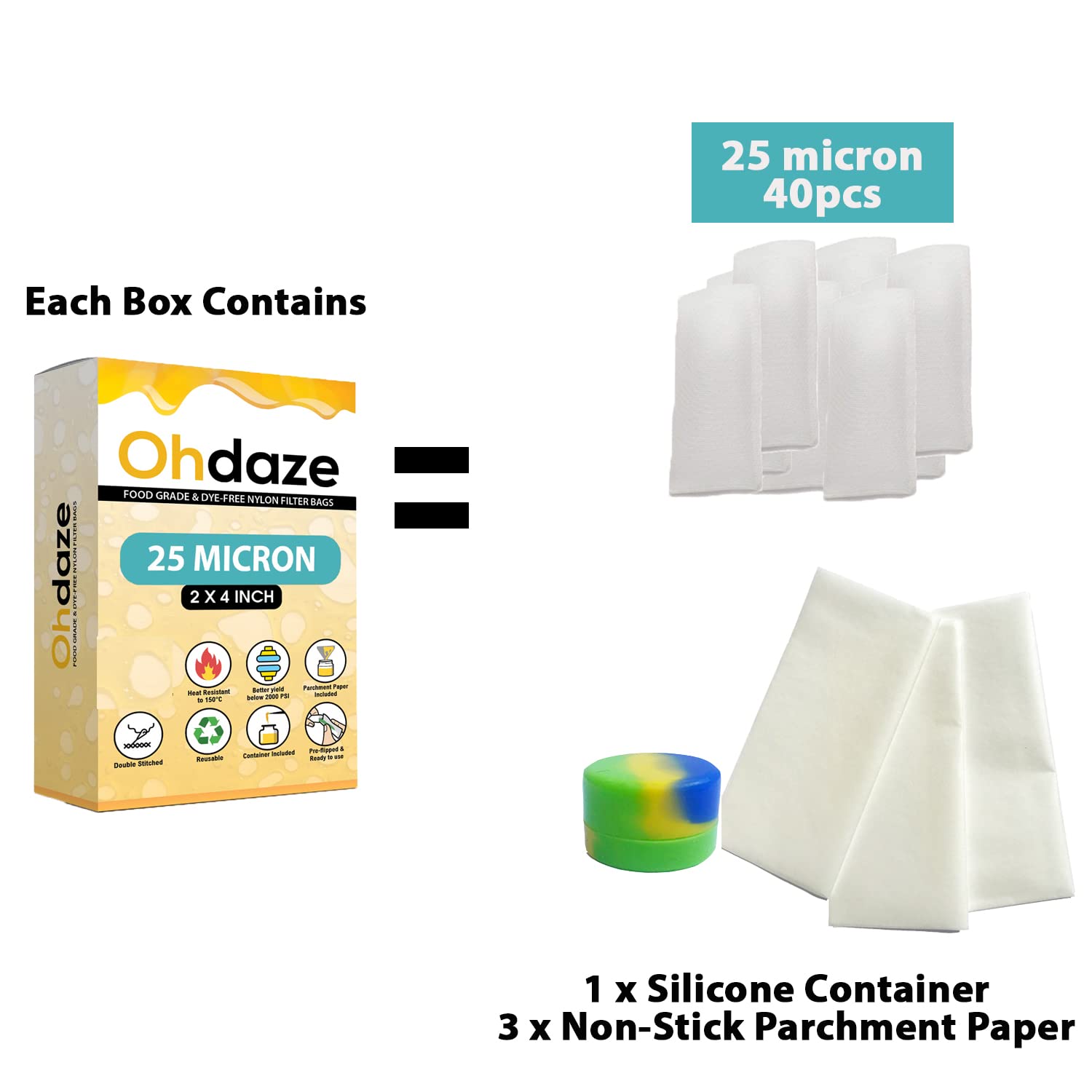 Ohdaze Bolsas de nailon para filtro de colofonia, 25 micras, paquete de 40 bolsas de prensa de micras de 2 x 4 pulgadas