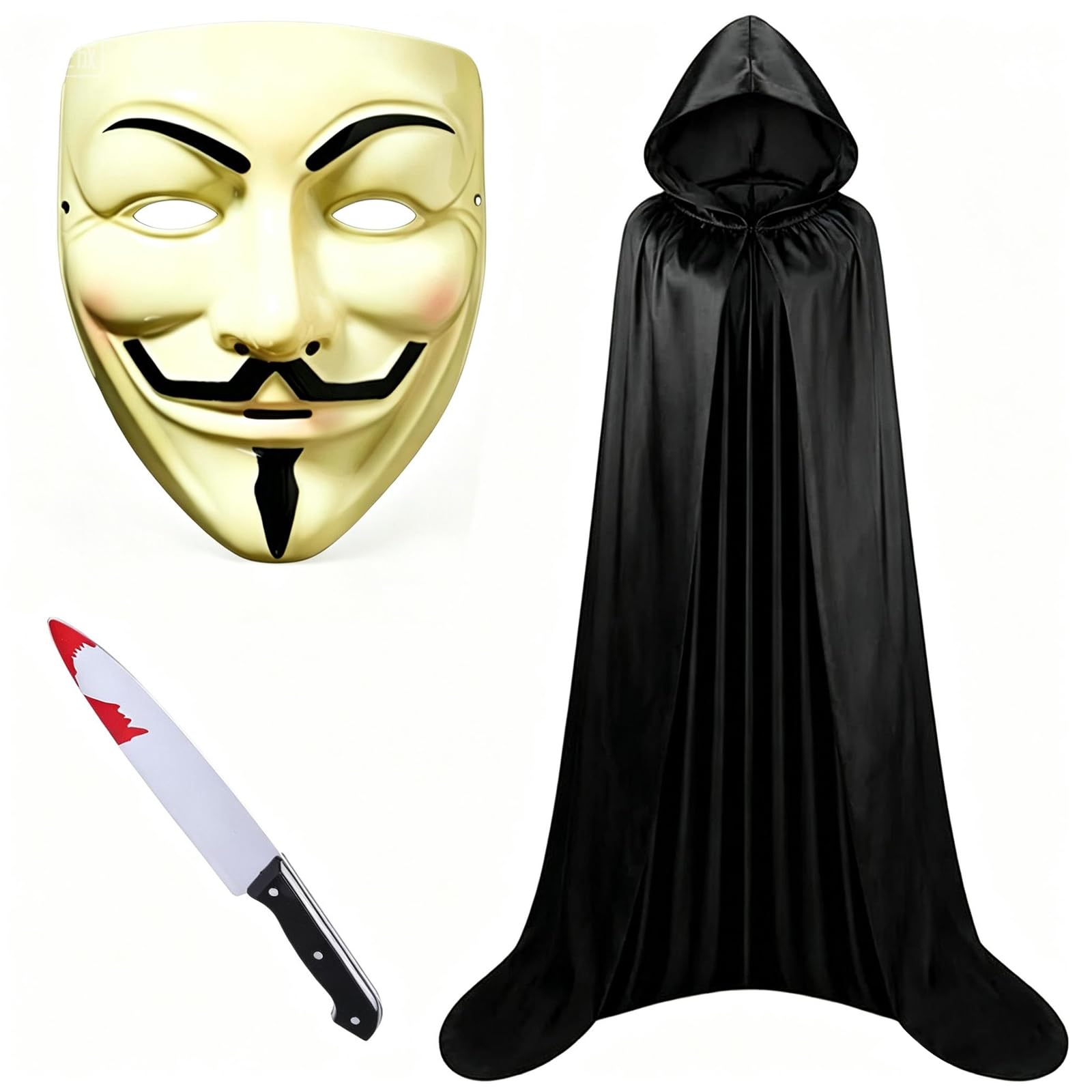 KDFSSIPE V Halloween Mask, Halloween Anonymous Mask Cape Props Set