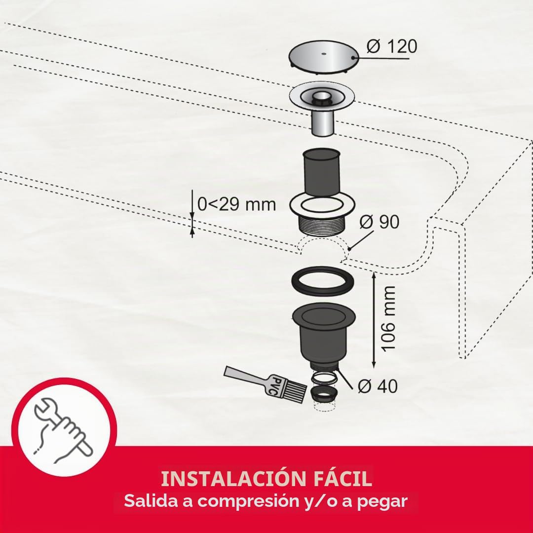 Wirquin, gris 30723746 Tourbillon D90 vertical con cúpula de ABS