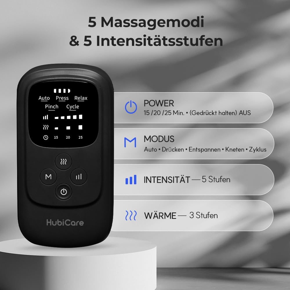 HuBDIC HubiCare Kabelloses Waden- und Fußmassagegerät mit Wärme- und Luftkompression für Durchblutung und Schmerzlinderung, 5 Modi mit 5 Intensitäten, reduziert Schwellungen, Muskelentspannungsgerät
