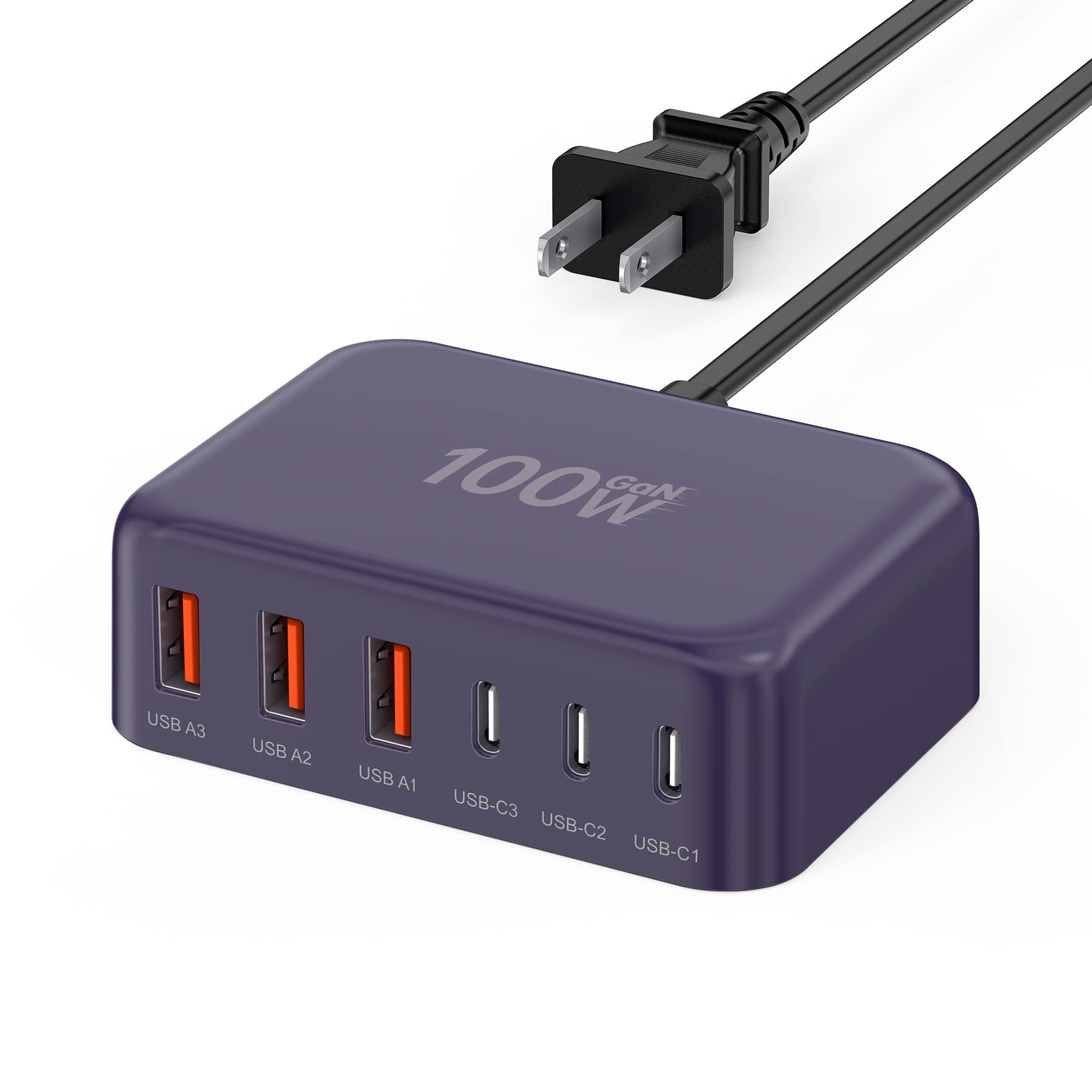 Photo 1 of [2026 Updated] USB C Fast Charger, 100W GaN 6 Port Type C Charging Station Hub Block Cube, USB C Wall Charger Power Strip Adapter Plug for iPad iPhone 17 16 15 14 Pro Max Pixel Note Galaxy, 5ft Cord