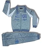 Kinder Jungen Mädchen Trainingsanzug Sportanzug Jogginganzug Hose Jacke New York (Grau, 122)