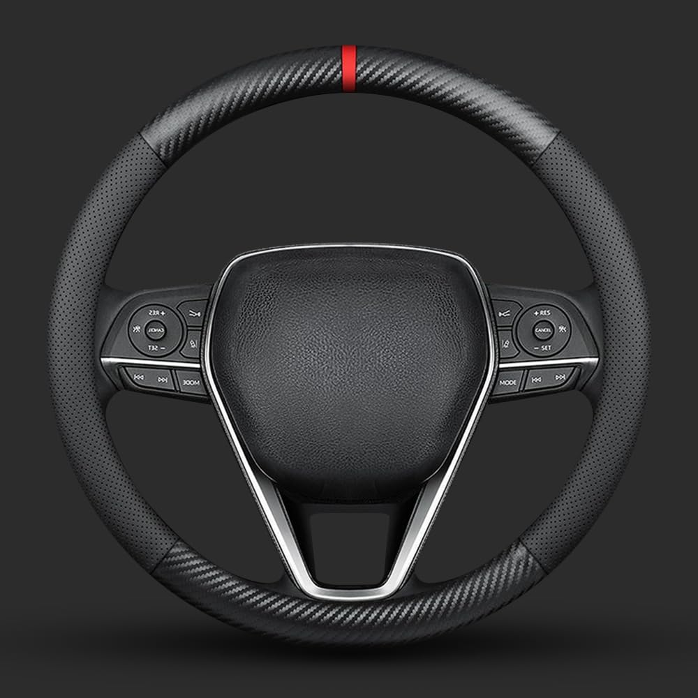 Carodi Housse de volant de voiture en cuir en fibre de carbone, confortable et antidérapante, universelle 15 pouces (noir)