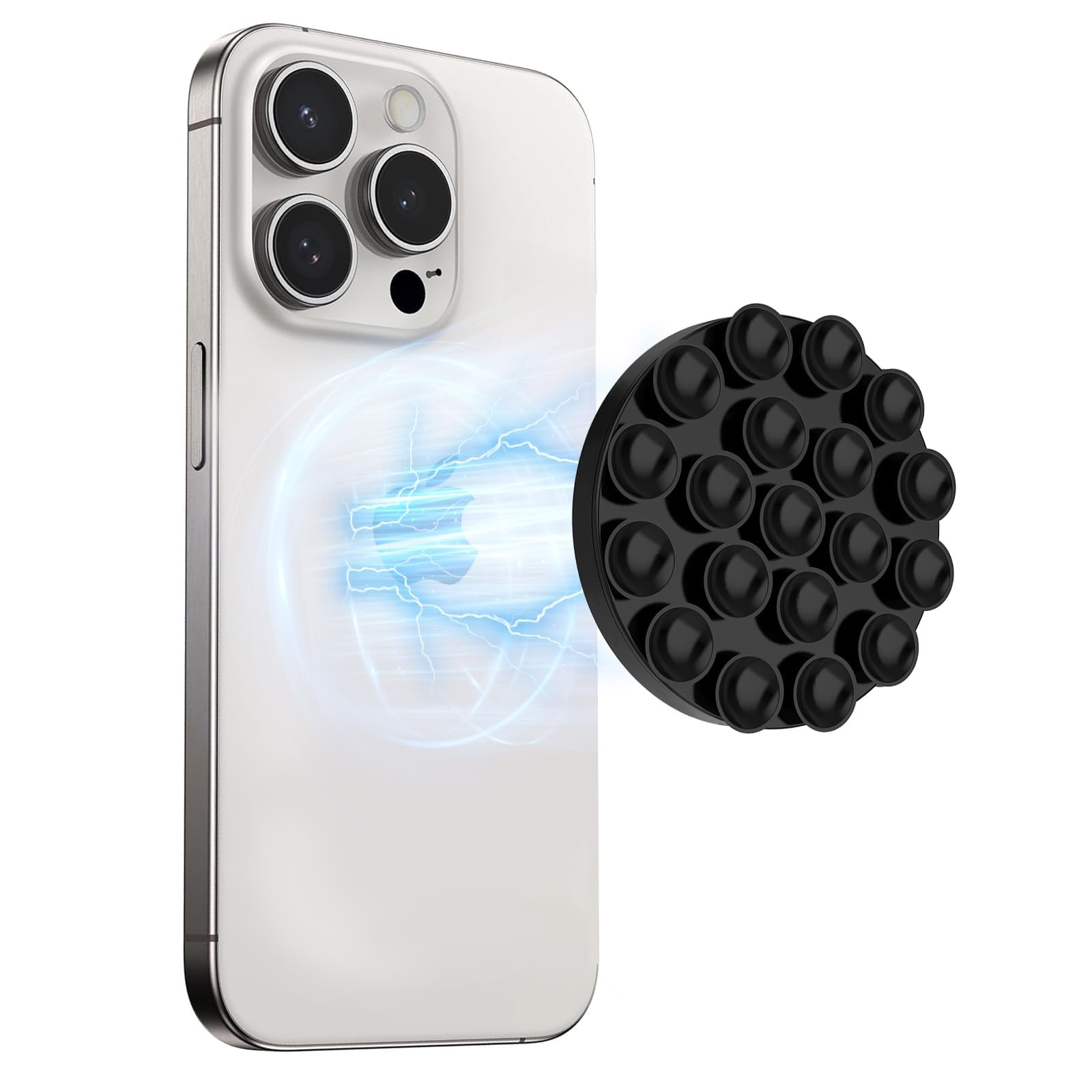 Silicone Suction Cup Phone Mount, Magnetic Suction Phone Case Holder Strong Grip for Selfies and Videos, Hands Free Mirror Shower Phone Holder (Black)
