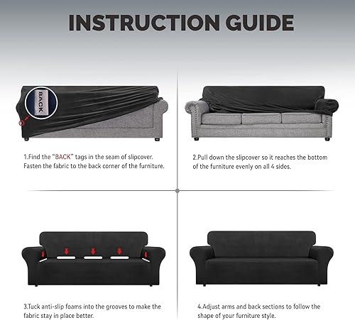 Miniatura 6 de WEERRW Funda de terciopelo para sofá de 3 cojines, fundas elásticas para sofá con espuma antideslizante y parte inferior elástica, protector de