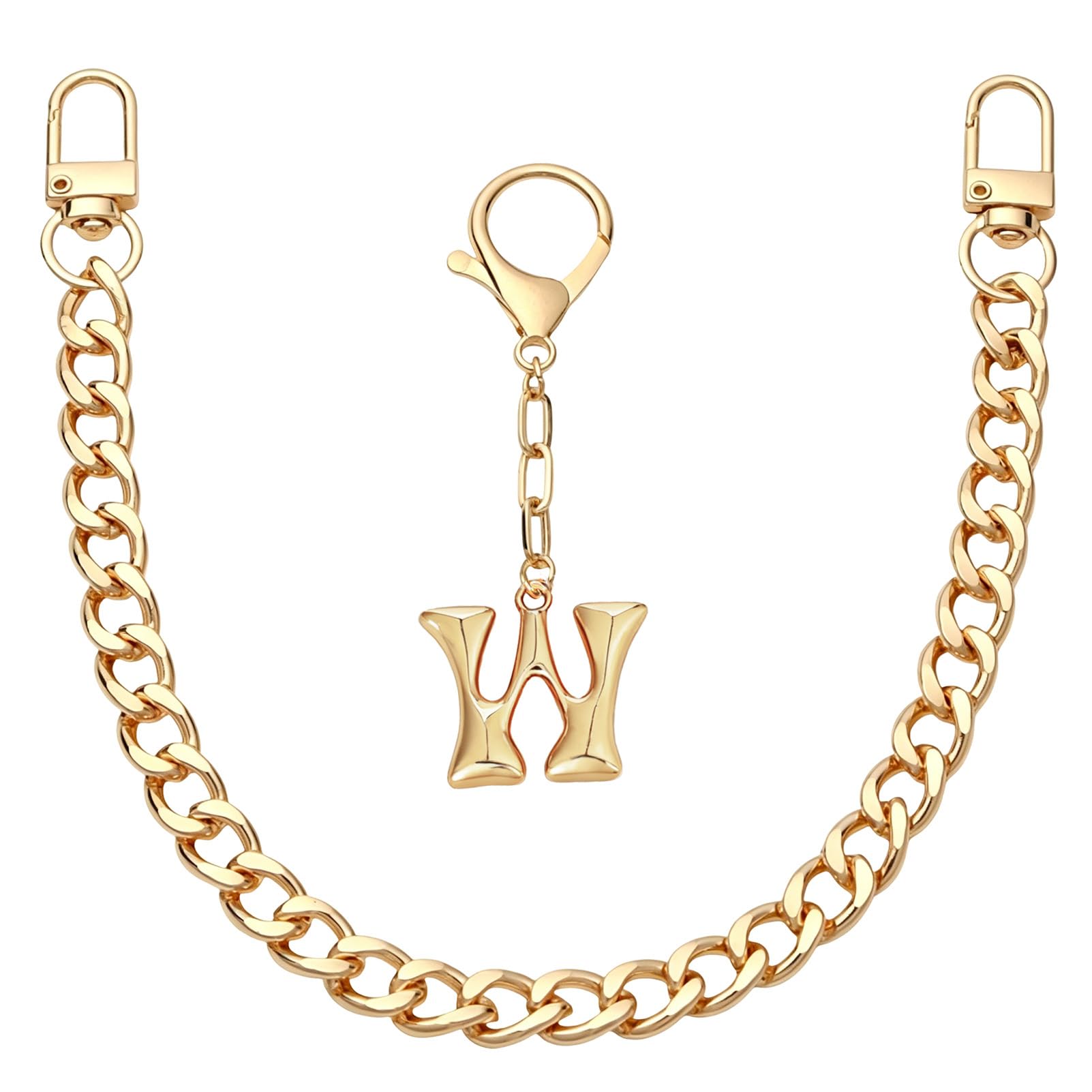Snylcce Gold Initial Bag Charms Keychain - 2 Pcs Cute Bubble Letter W Keyring Cuban Chain Purse Charm for Handbags Women Birthday Gifts