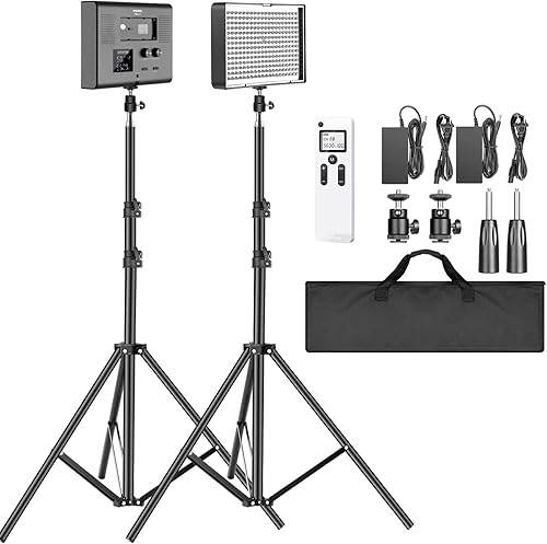 Miniatura 13 de NEEWER 2 Pack PL60C RGB LED Panel Luz de Vídeo Kit con Soportes de Trípode Amortiguados de Resorte de 2m/6.6ft/Bolsa, Control APP/2.4G/DMX, Luz