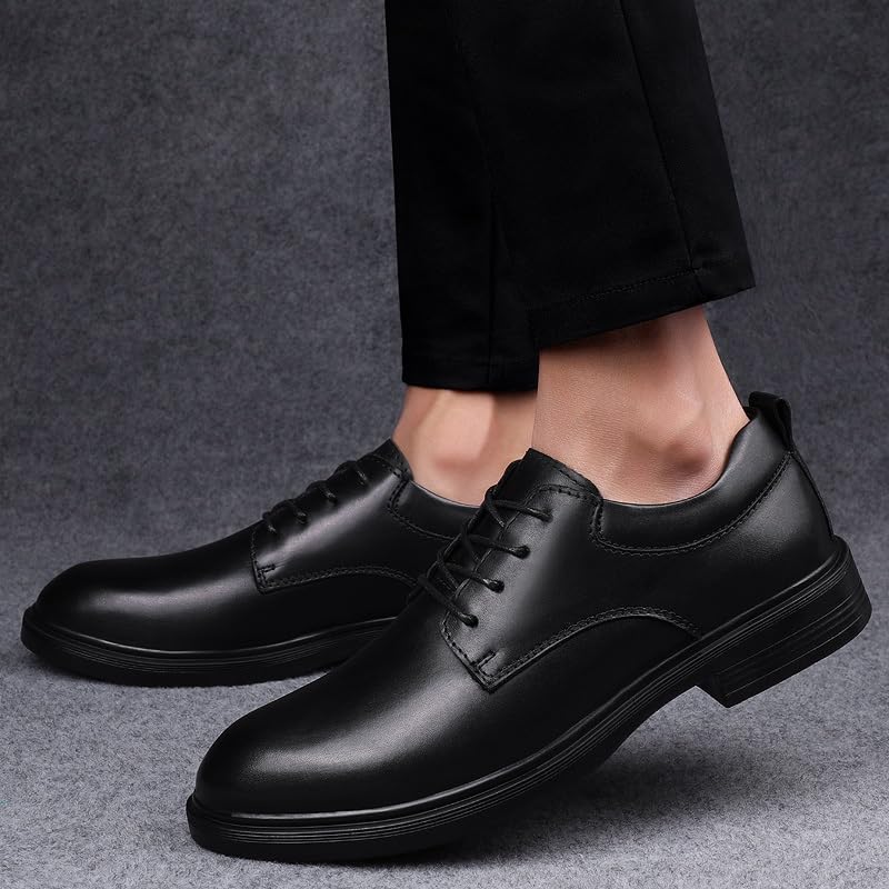 Scarpe eleganti da uomo Stringate Punta tonda Scarpe derby in pelle tinta unita Suola in gomma antiscivolo Tacco basso e alto antiscivolo Classico