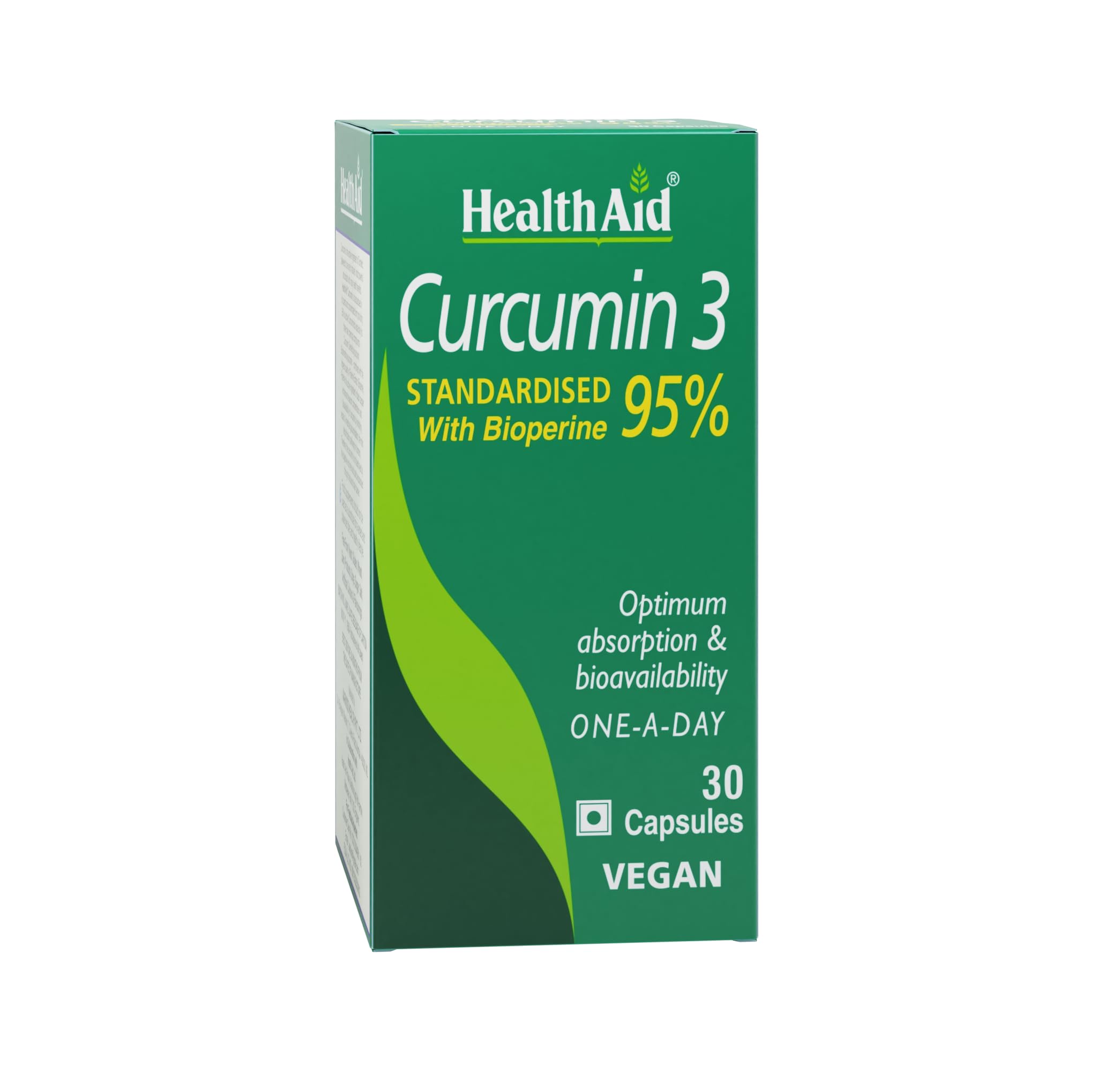 HealthAid Curcumin with Bioperine – 30 Veg Capsules | With 95% Curcuminoids for Enhanced Absorption | Supports Skin, Joint & Immune Health | Antioxidant Supplement for Men & Women(Pack of2)