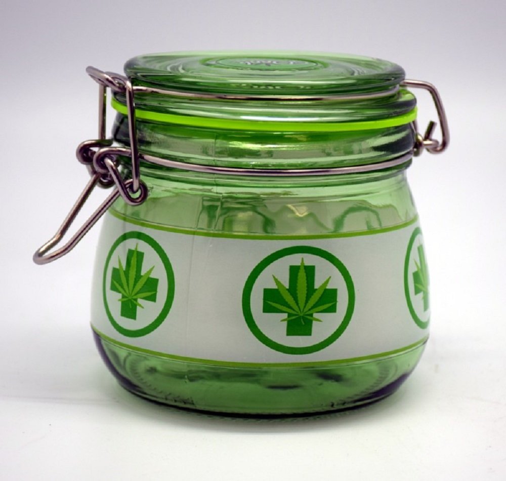 Fantasy Gifts Glass Silicone Sealed Jar Dank Tank, 4 1/2" x 4", Green