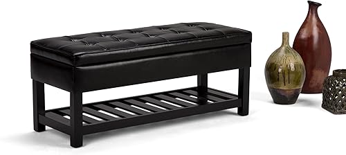 Miniatura 43 de SIMPLIHOME Cosmopolitan - Banco otomano rectangular de transición de 44 pulgadas de ancho con parte inferior abierta en piel sintética vegana gris