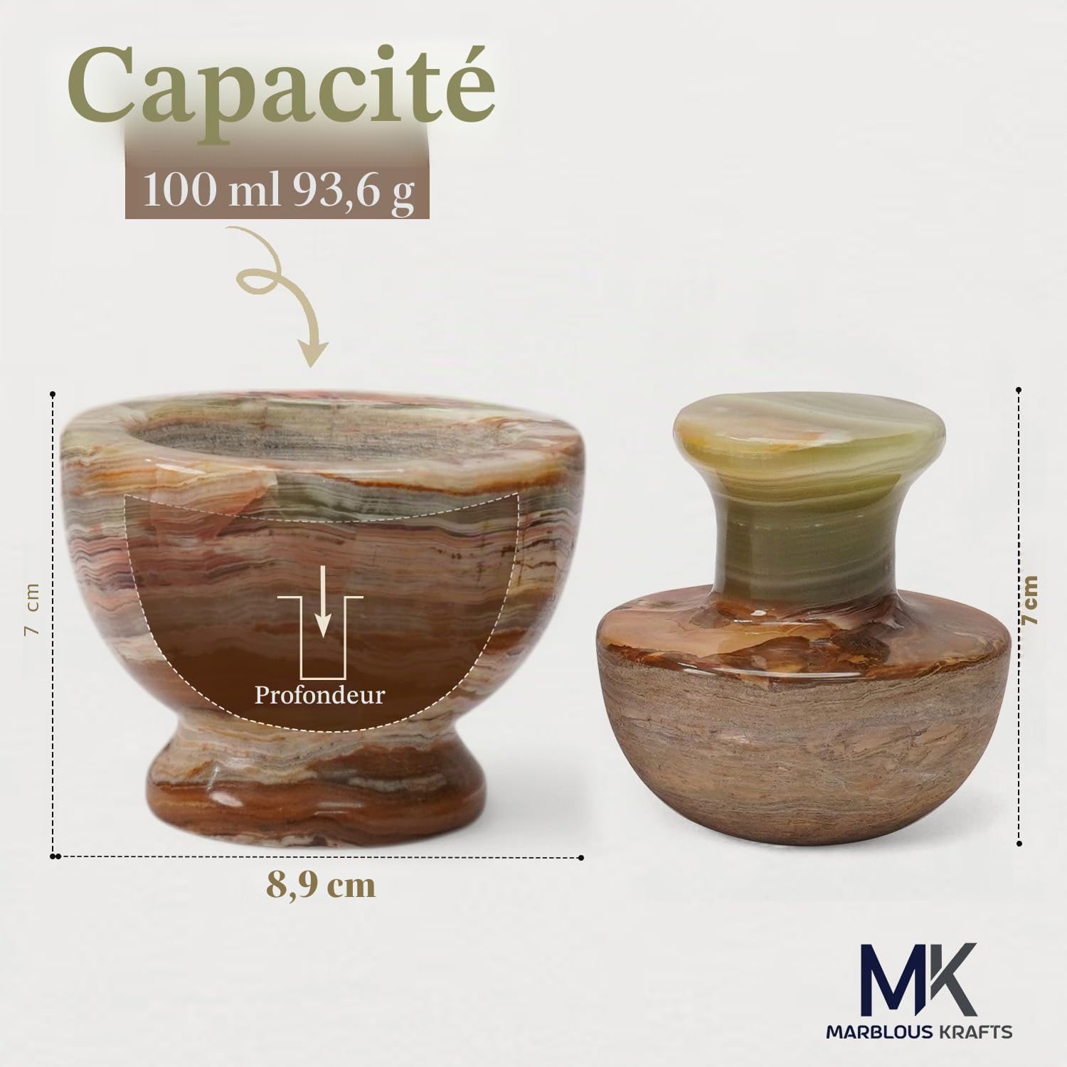 Marblous Krafts Mortier et pilon en marbre de 8,9 cm en onyx vert, broyeur à herbes pour mortier et pilon de cuisine, tous les broyeurs à épices manuels – Accessoires de cuisine