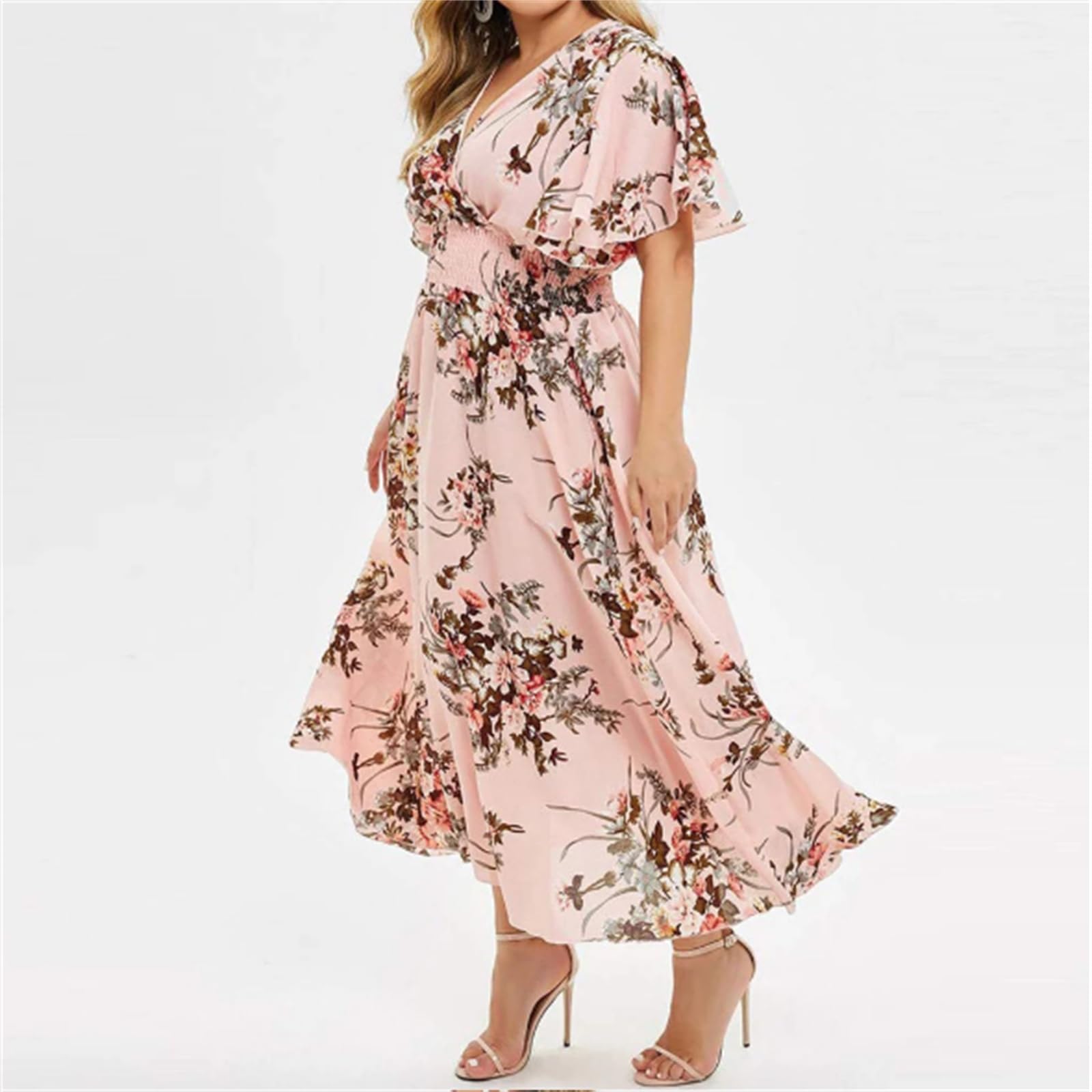 Abiti Oversize Donne Plus Size Boho Beach Floral Summer Dress Sundress Abbigliamento Femminile Loose Casual Gonna Lunga, HUTALIM, Rosa, XL