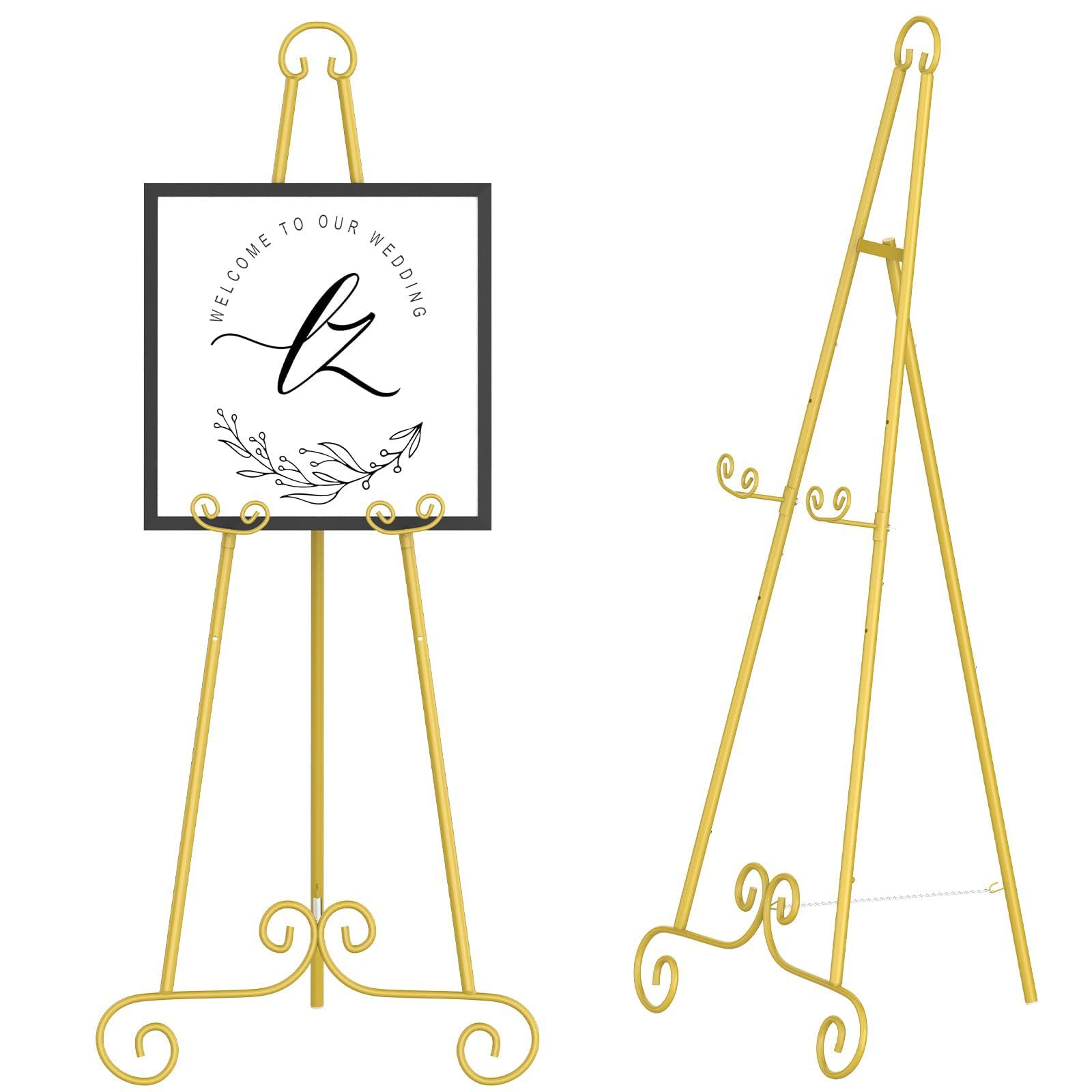 Ajustable Caballetes para Pintar,118cm Caballete para Cartel de Metal,Dorados Vintage Caballete para Cartel de Boda,para Presentaciones,Carteles,Exhibiciones de Arte,Interior Exterior