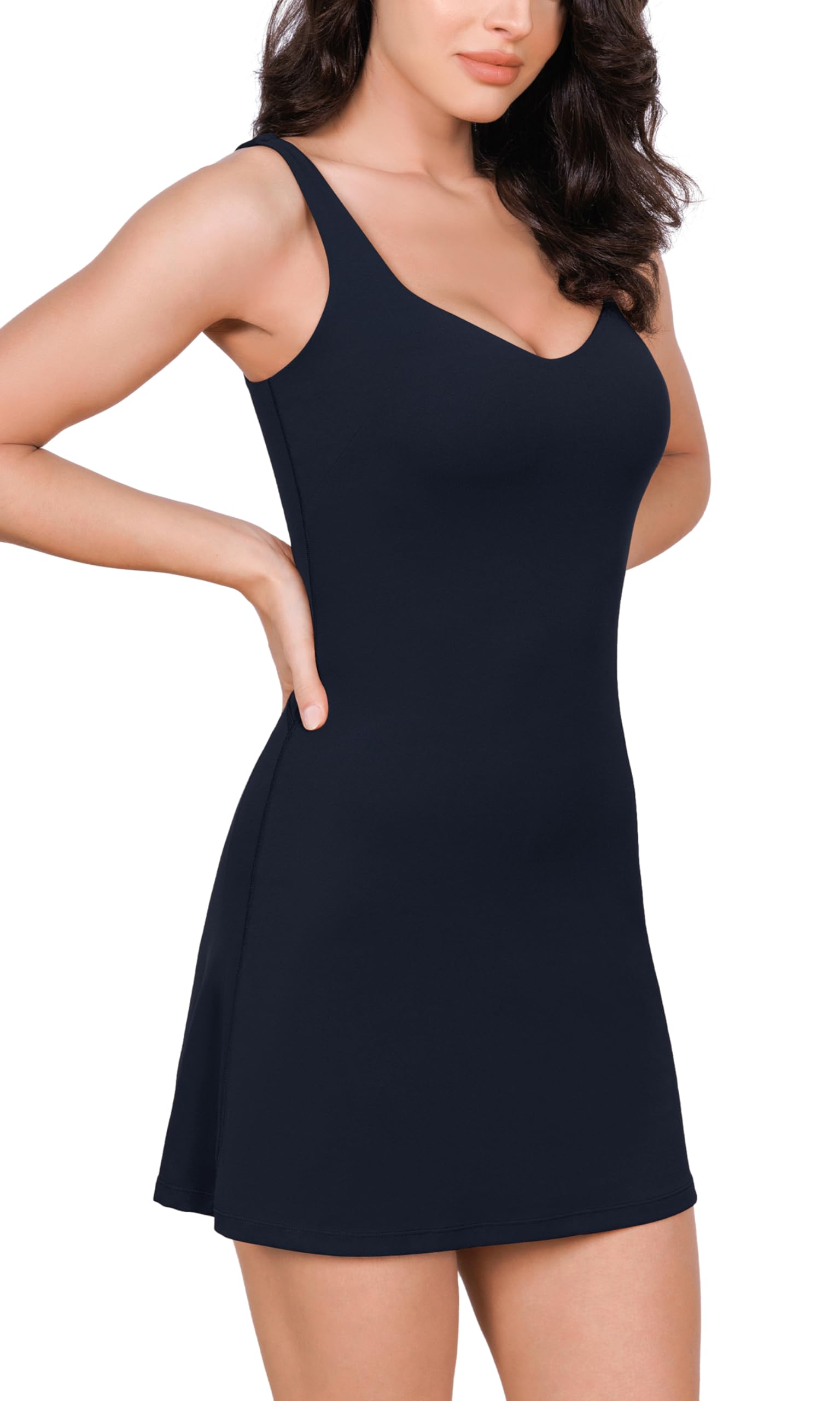 ODODOS Women's Cloud Feeling Tank Dress with Separate Shorts and Built in Bra U Back Mini Tennis Dress